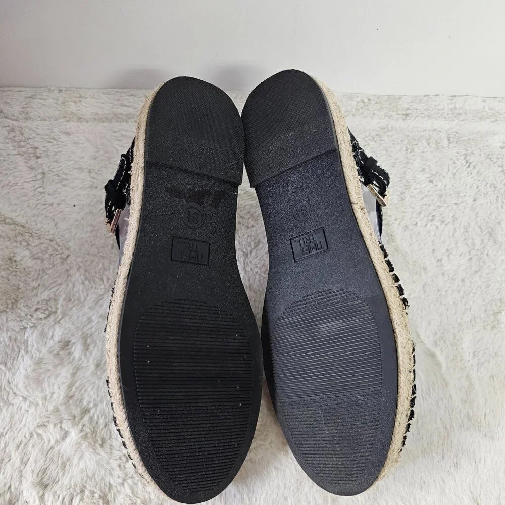 Time and Tru Espadrilles Boho Jute Crochet Black Cream 8.5